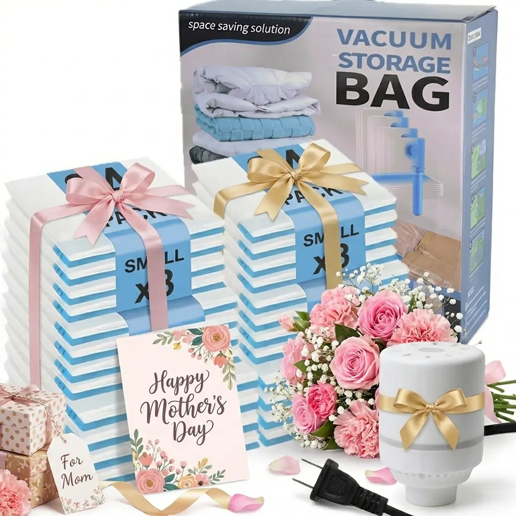 WGSEERQI Mother's Day Gift 24-Pack Waterproof Upgrade Vacuum Storage Bags with Pump - Space Saver Organizers for Clothing, Luggage Travel Use