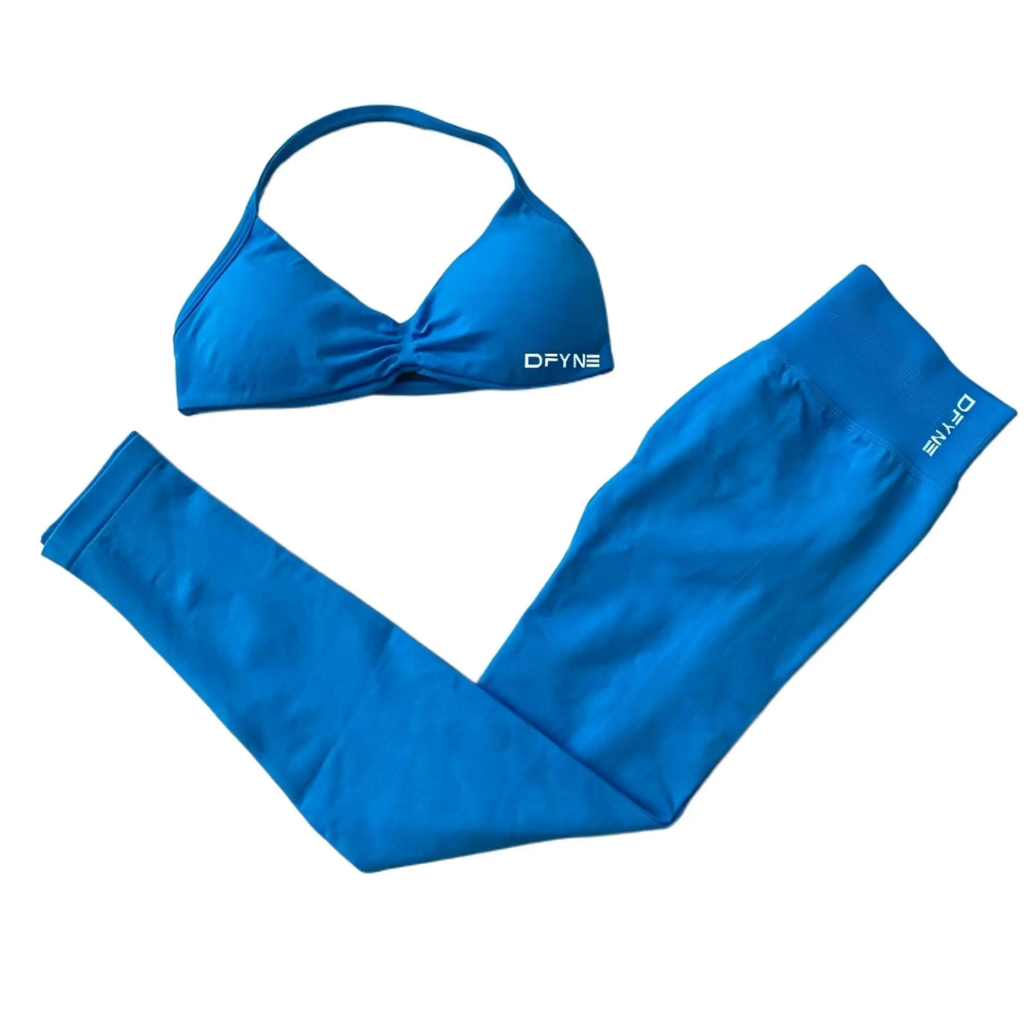 DFYNE Seamless Bra and Long Pants Set for Women - Matte Nylon High Stretch Workout Outfit | High Waisted Tummy Control Gym Activewear