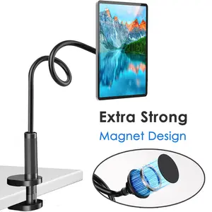 Adjustable Magnetic Flexible Phone Stand Universal Goose Neck Long Lazy Arm Bedside Desk Tablet Mount Holder with Rubber Pads - Folding Stand for Smartphone Cellphone