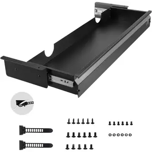 VEVOR Under Desk Drawer Slide Out, 22 inch Under Desk Mounted Pull - out Drawer Attachment, Hidden Under Counter Drawers for office Home Sit Stand Workstation, BlackVEVOR Super Brand Day