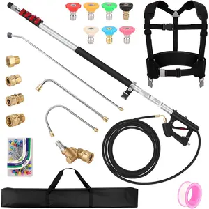 24 FT Telescoping  Washer Wand, Gutter Cleaning Tool with Power Washer Extension Wand, Pivoting Coupling, 7 Nozzle Tips, 4 Adapters, Upgraded Support Belt for Gutter Window Wall Eaves