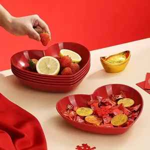 5-Piece Heart-Shaped Plastic Serving Plate Set, Love Theme Fruit Snack Candy Plates, Perfect for Valentine's Day Weddings Parties Special Occasions
