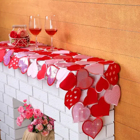 Valentine's Day Embroidered Love Heart Table Runner 15.7 x 68.9 Inch Reusable Fabric Galentines Table Runner Romantic Valentines Table Decor for Girls Galentines Wedding Engagement Anniversary Tablescape Setting