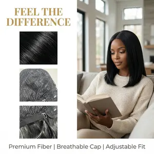 Middle Part Short Straight Bob Wig with Claw-Comb Cap