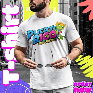 DTF Puerto Rico RICOH T-Shirt with Cartoon Character Design, White, Ideal for Casual Wear Tropical