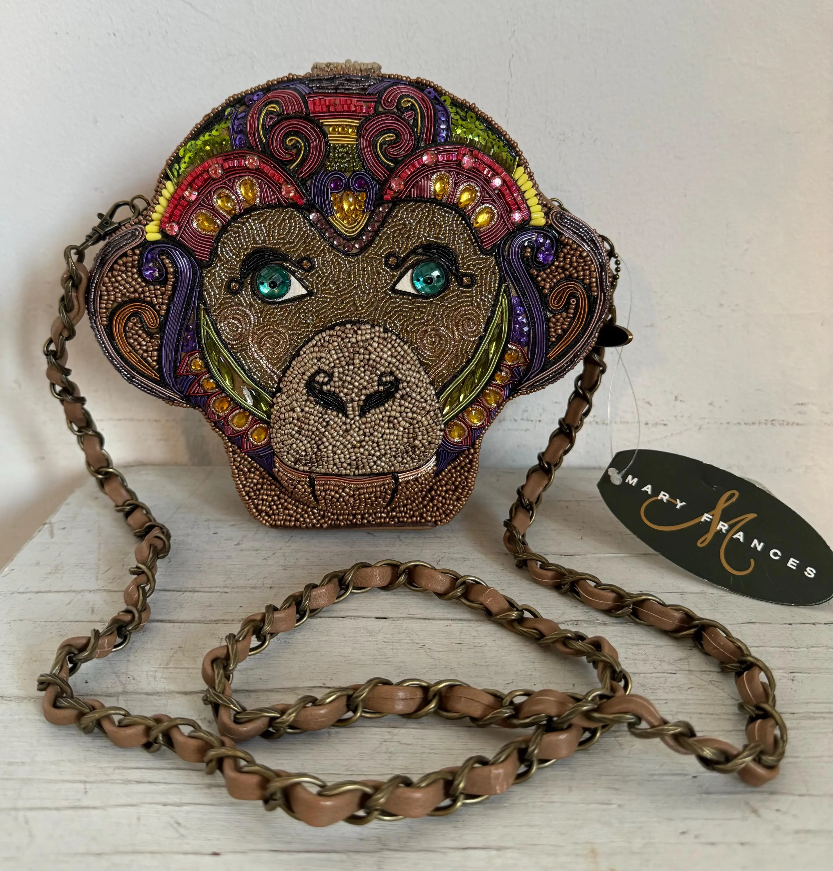 Mary Frances Vintage 90’s Going Bananas Monkey Year Beaded Jeweled Handbag Shoulderbag Clutch Unique and Amazing Collectible One of a Kind