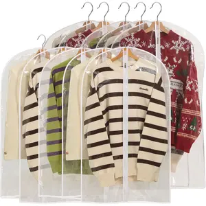 10 Packs All Clear Garment Bags for Hanging Clothes,40" Suit Bags for Closet Storage,Plastic Dustproof Suit Cover Bags,Clothes Protectors Bag with zipper for Coats,Jackets,Shirts gift