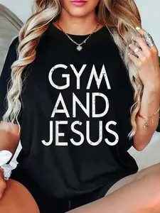 100%25 Cotton Gym And Jesus Christian Workout Fitness Exercise Women Men T-Shirt