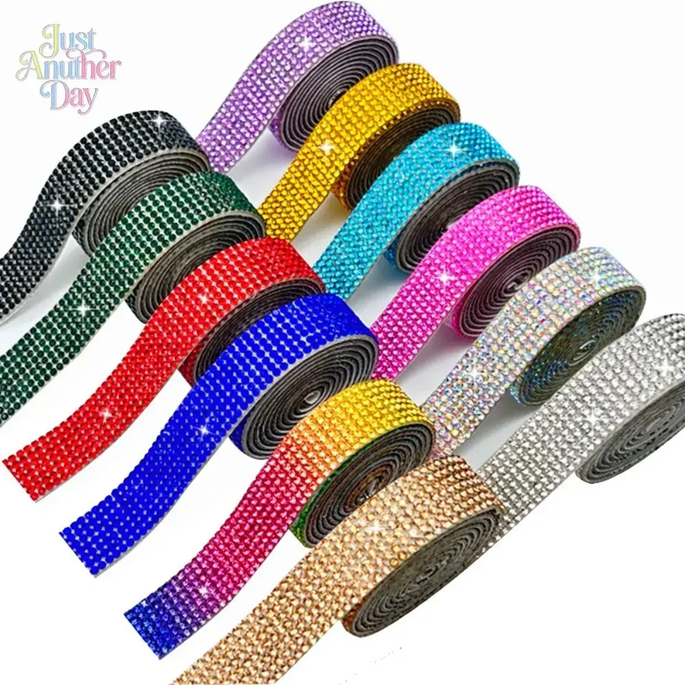 Self-Adhesive Rhinestone Strip, DIY Crystal Ribbon with Glue Back, Multi-Color Bling Rhinestone Tape for Clothing & Crafts