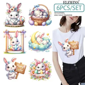 6Pcs Easter Bunny Iron on Transfer Patches Cute Heat Transfer Stickers for Tshirts Jeans Hats Bags Fabric Decals DIY Craft Supplies Iron on Appliques