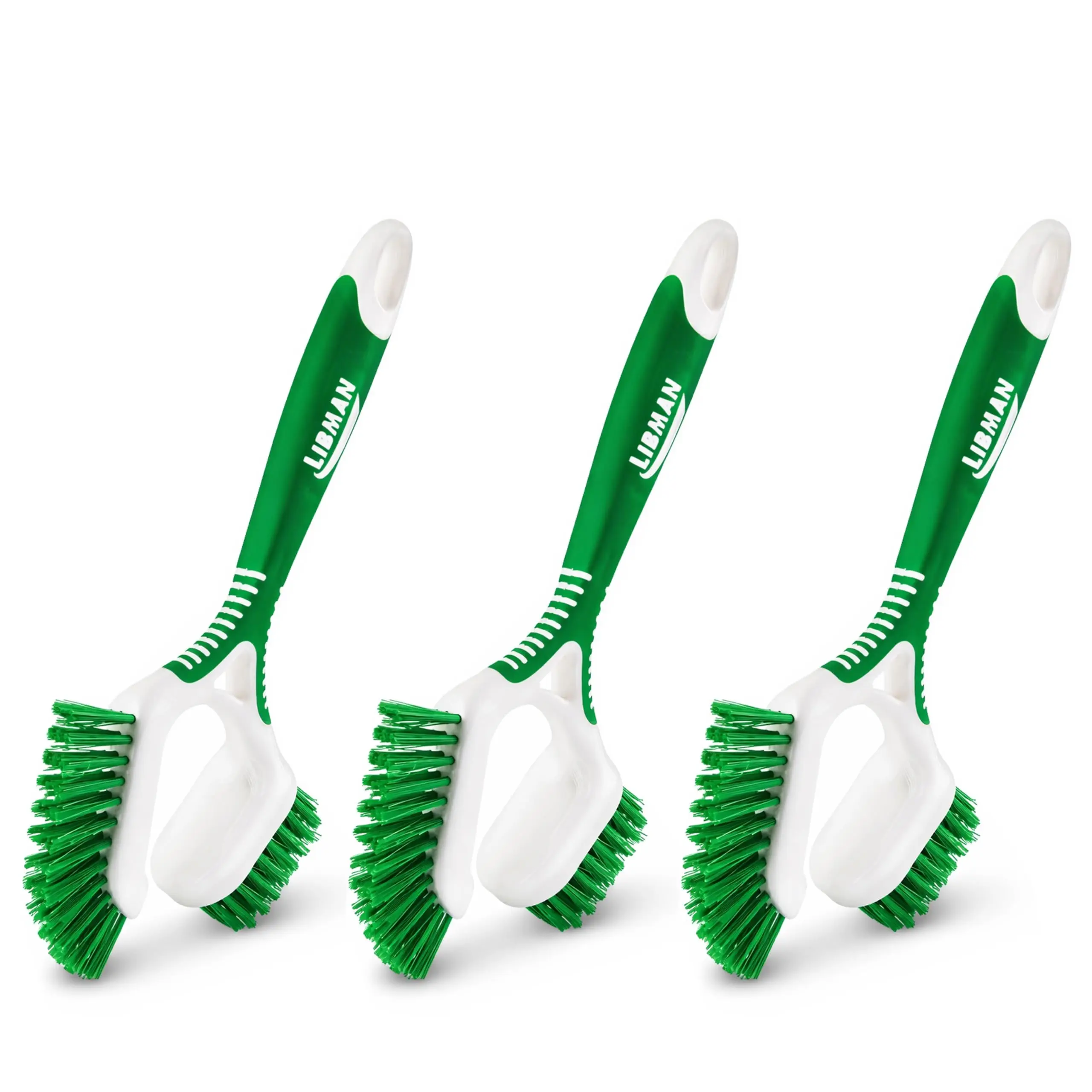 Libman Tile & Grout Cleaning Brush with Long Handle, 2-in-1 Dual-Action Head, Extra-Narrow Tip, Firm Bristles (3 Pack)