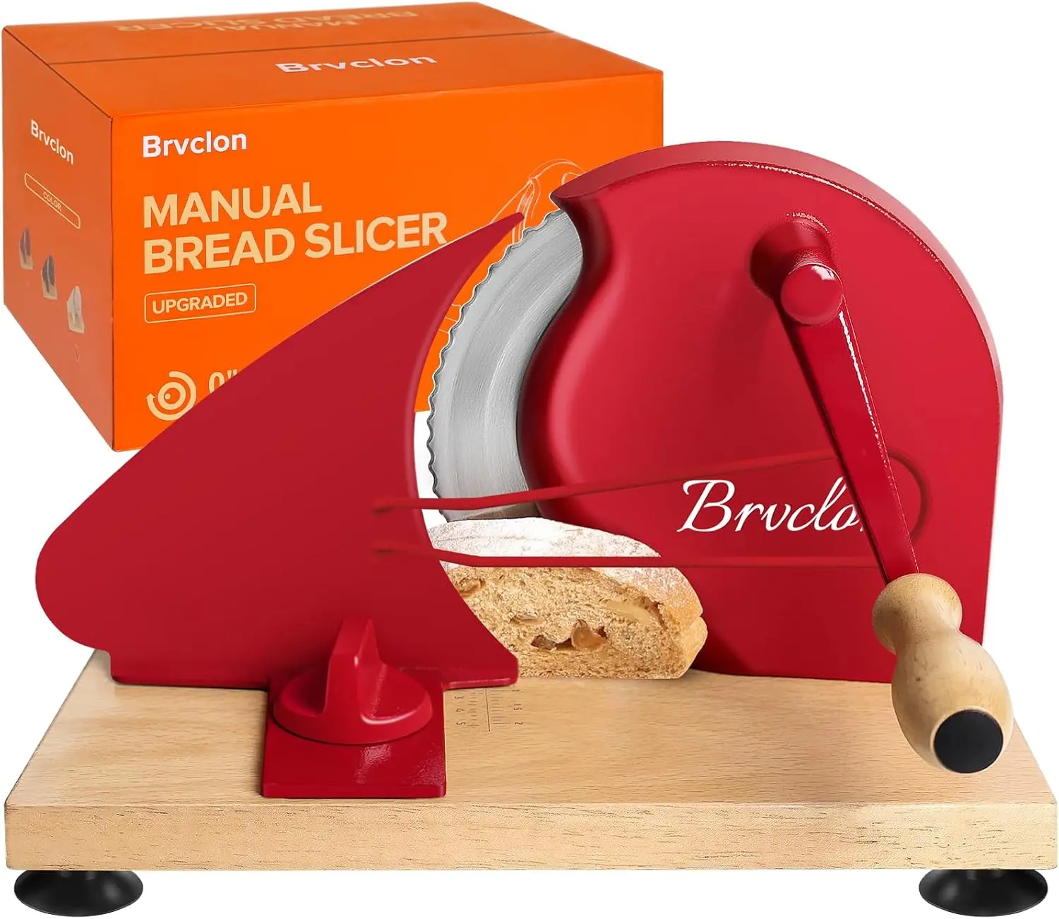 Brvclon Manual Bread Slicer Adjustable Thickness, Hand Crank Bread Slicer for Homemade Sourdough Bread with Scale Line & Suction Cup & Metal Guide,Quality Solid Wood Base & Gift-Level Packaging
