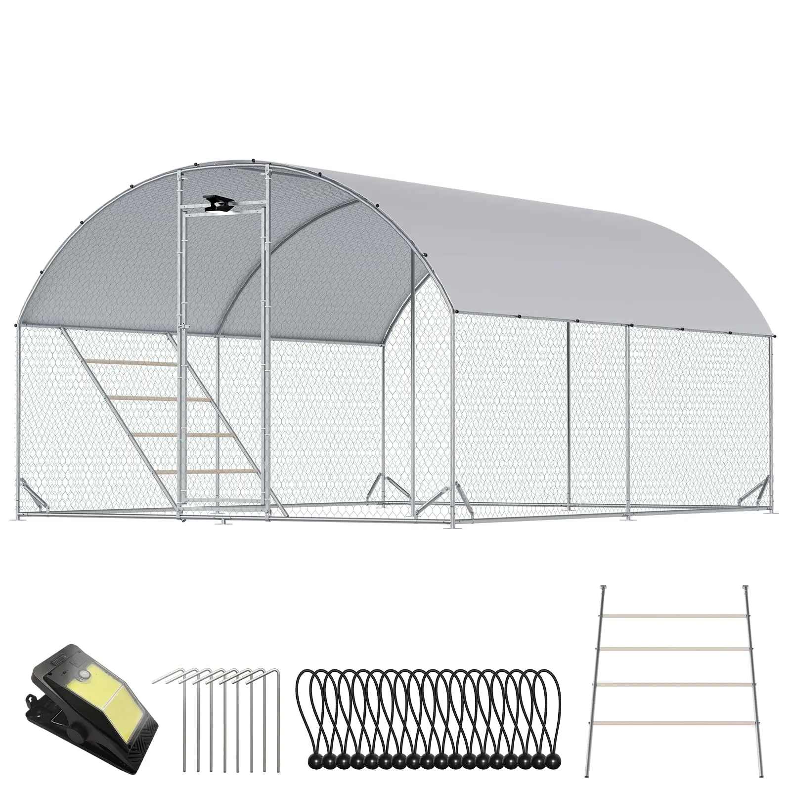 CHIKENCOOP Chicken Coop Large Metal Chicken Run with Full-Top Waterproof Cover - Chicken House for 16/20 Chickens, Poultry Cage with Solar Light, Backside Poles, Walk-in Pen for Rabbits Ducks Yard 2 Room