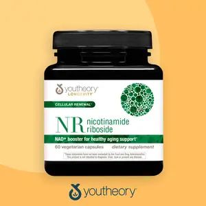 Youtheory Longevity NR, Nicotinamide Riboside, 60 Vegetarian Capsules, NAD+ Booster for Health Aging Support, Cellular Renewal (30 Day Supply)