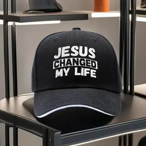 Jesus Changed My Life Christian Baseball Cap - Adjustable Lightweight Polyester Unisex Hat with Bold White Lettering, Black Outdoor Faith Statement Apparel