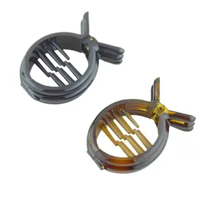 Round Inner  Tortoise Shell and Black Cellulose Set of 2 Hair Clips for Women