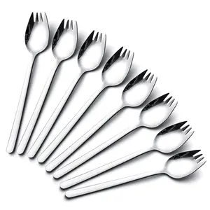 8 Pack Sporks Stainless Steel, Salad Forks, 18/10 Stainless Steel Sporks, 7.4 Inch Long Handle Dessert Spoons, Ice Cream Spoons Fork Reusable Fruit Appetizer Dessert Forks for Household Use