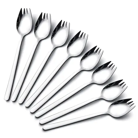 8 Pack Sporks Stainless Steel, Salad Forks, 18/10 Stainless Steel Sporks, 7.4 Inch Long Handle Dessert Spoons, Ice Cream Spoons Fork Reusable Fruit Appetizer Dessert Forks for Household Use