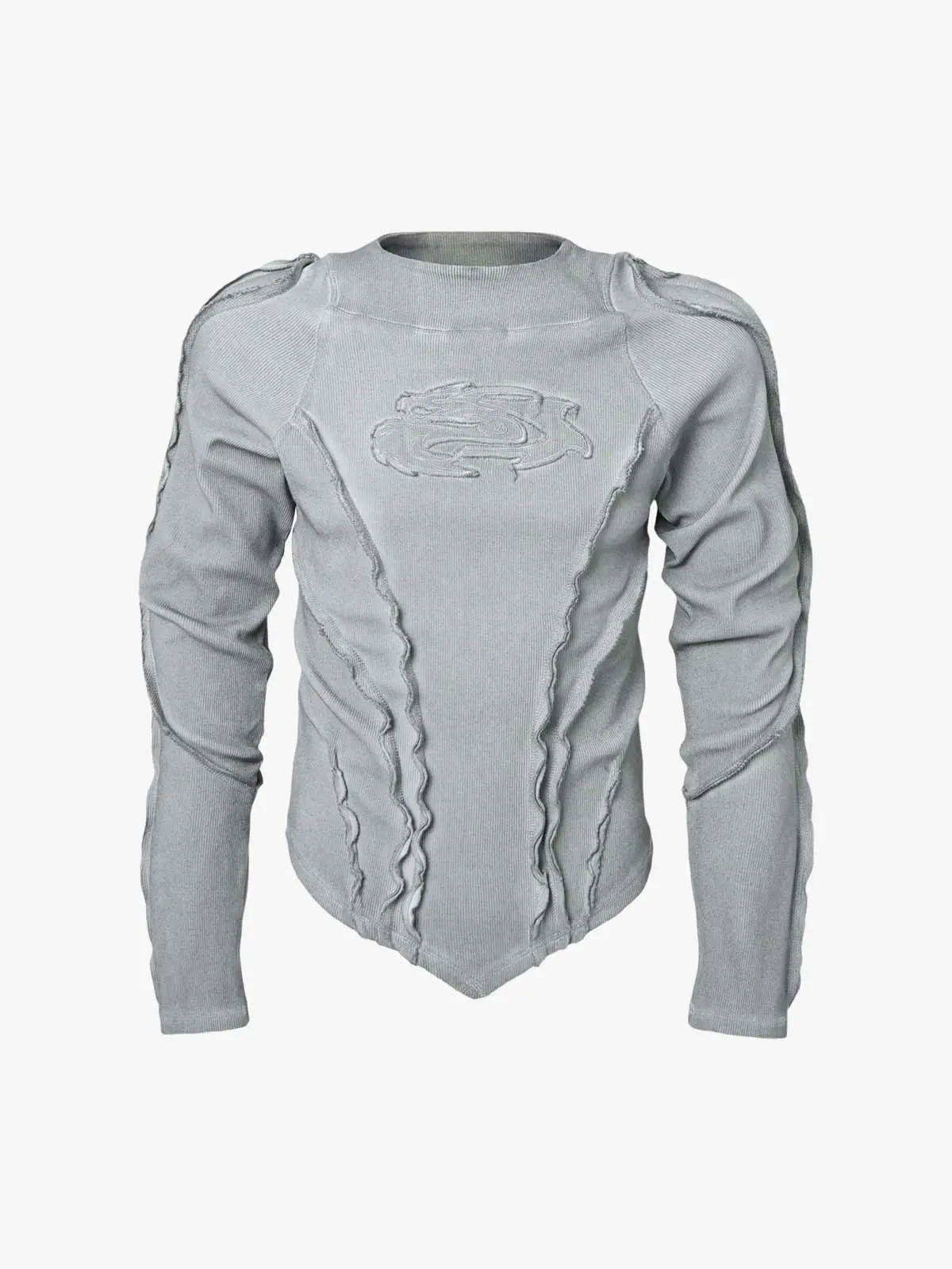 Supermade Sculpted Seam Ribbed Zip Top, Asymmetrical Slim Fit Streetwear Shirt with Padded Shoulders and Embroidered Logo, Zipper, Longsleeves, Style, Textured, Sportswear