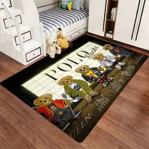1pc Polo Band Bear Rug, American Rock Style Rectangular Carpet, Cartoon Pattern Rug, Durable Non-Slip, Ideal for Gaming Room/play Area Decor
