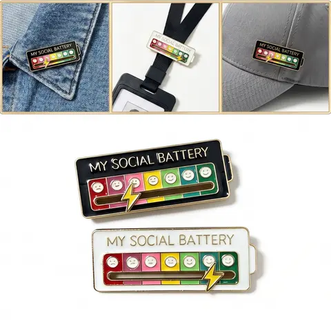 2 Pack Social Battery Slider Pin - Interactive Mood Pin for Introverts, My Battery mood Creative Lapel Pin, Fun Enamel Emotional Pin 14 Days A Week - Novelty Accessories & Cute Gifts for Friends