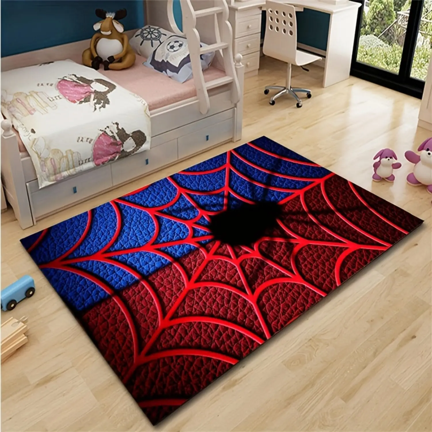 Spider Web Superhero Themed Kids Large Area Rug - Kids Bedroom Rug, Super Absorbent Soft Diatomite Quick-Dry Mat, 100% Non-Slip Rubber Backing, Bold Red & Blue Design, for Living Room, Bathroom, Super Absorbent Rug