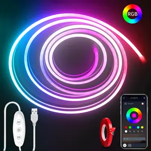 【DealsForYou】16.4ft Neon Strip Lights  – Music Sync RGB LED Tape Light with App Control, Flexible Color Changing Waterproof Rope Light for TV, Bedroom, Kitchen & Home Decor