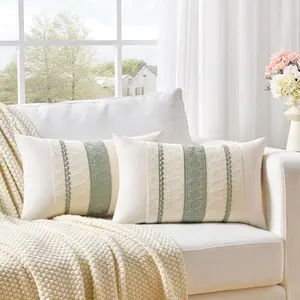2 Pcs Green Lumbar Decorative Throw Pillow Covers Cotton Linen Fringe Pillowcase for Living Room Bedroom Couch Bed Chair Beauty & Personal Care