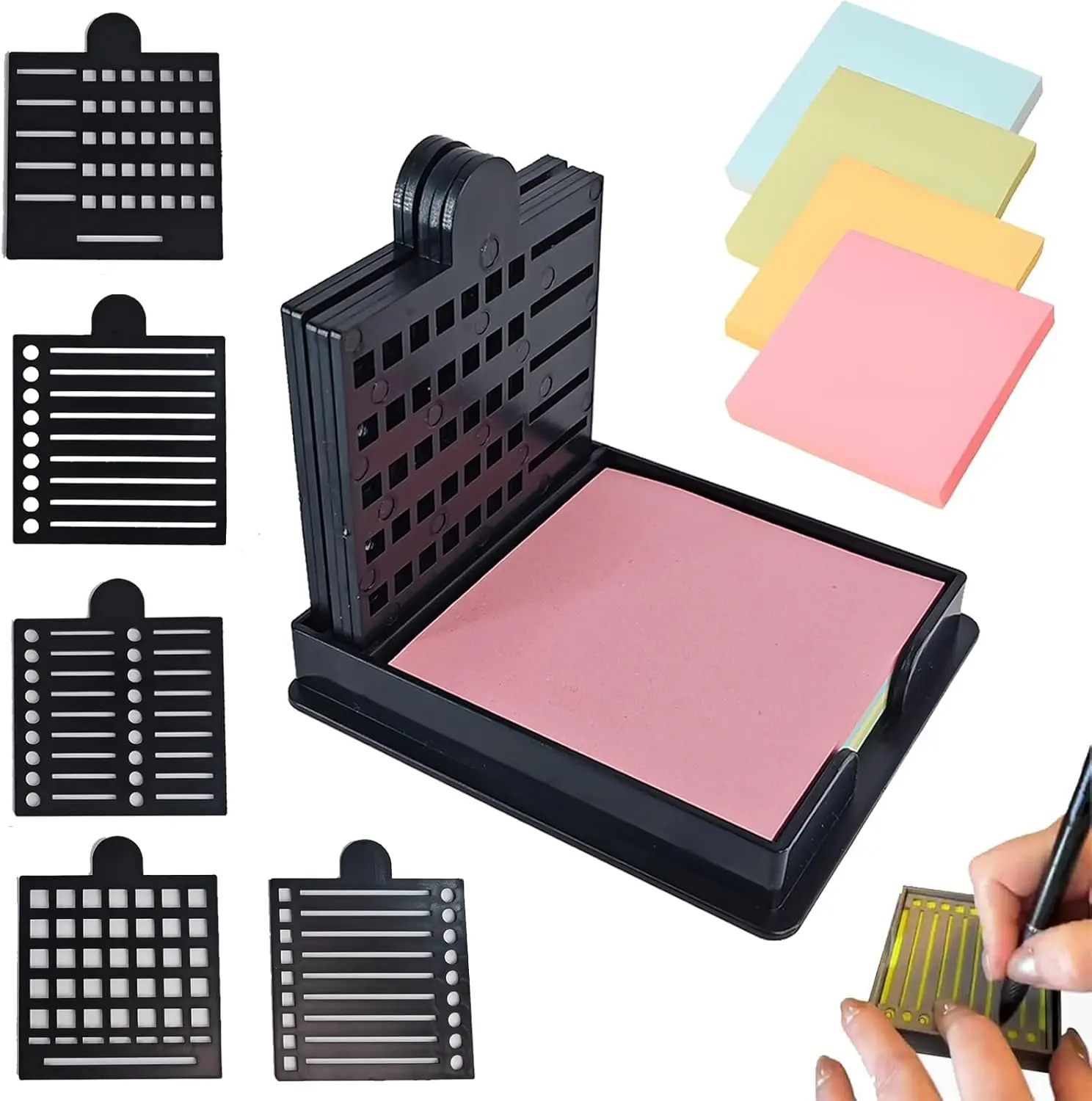 GJANSH Sticky Note Stencil, Sticky Note Holder with Five Templates, Suitable for 3x3 Inch Sticky Notes, Perfect for to-Do Lists, Home, Office, Reusable Sticky Notes Dispenser