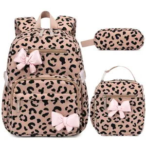 SIMILOVE 3PCS Corduroy Floral Backpack for kids, Kawaii Toddler Bookbag with Lunch Bag&Pencil Case, Lightweight Casual Daypack for Preschool Kindergarten Travel, Back to School gifts