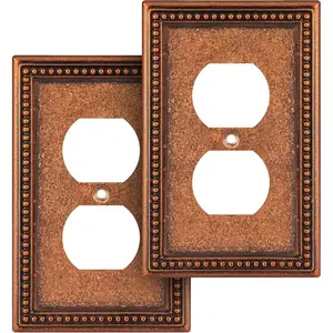 Raised  Decorative Wall Plate  Plate Outlet Cover (Single Duplex 2PK, Sponged Copper)