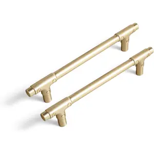 6 Pack Champagne Bronze Cabinet Pulls, 5 Inch Hole Center Modern Industrial T-Bar Drawer Handles, Solid Zinc Alloy Pipe Style Hardware for Kitchen Cupboard, Dresser, Wardrobe Renovation