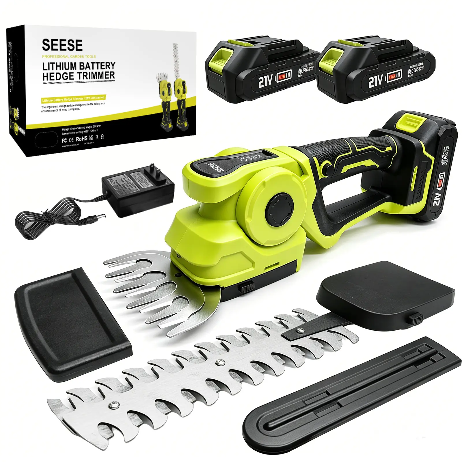 SEESE Cordless 2-in-1 Grass Shear & Shrub Trimmer, Handheld Electric Hedge Trimmer, 2*21V Batteries,Lightweight for Lawn Hedge Garden Yard Maintenance toolupgrade