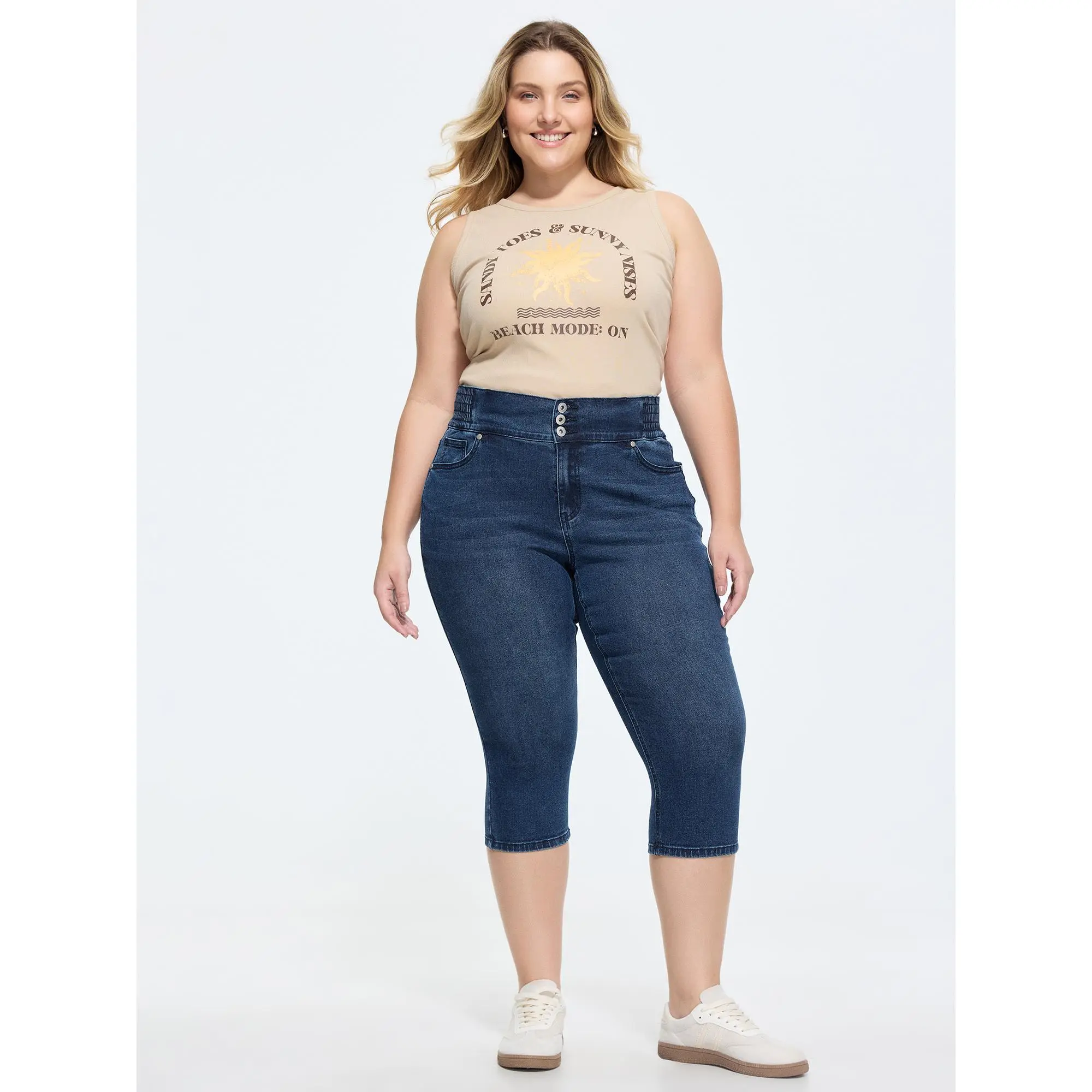 BLOOMCHIC Women's Plus Size Stretchy Shirred Waist Casual Cropped Jeans [M-6X] - Spandex Cotton Fabric, Pocket Design, Summer Wear (2026 Spotlight Deals),Summerfinds
