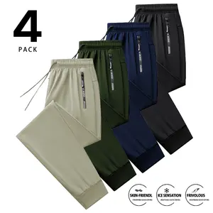 4-Pack Men's Joggers with Zipper Pockets Lightweight Cuffed Stretch Sweatpants Athleisure Outfit Big Guy Pants Athletic Workout Running Gym Fit for Spring & Summer Fashion tapered