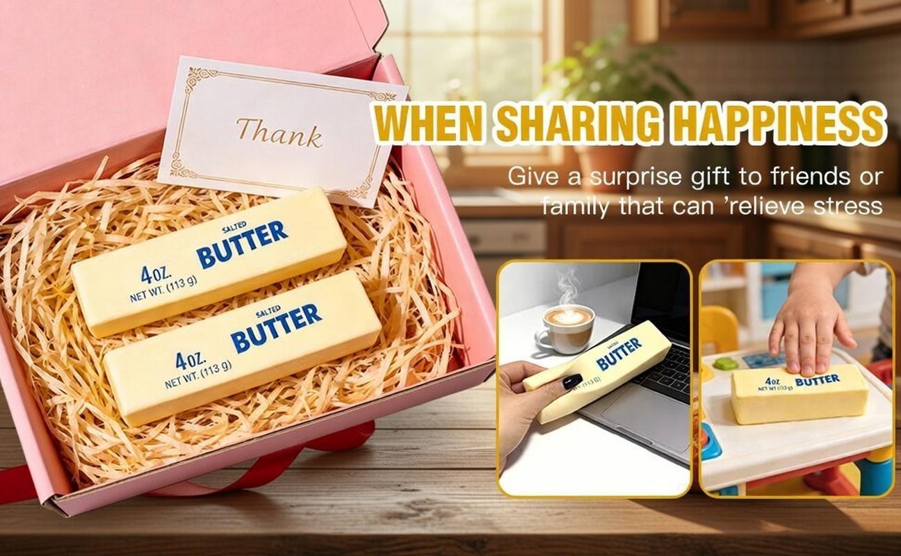 Butter stick squeeze toy, soft and non-toxic; stress-relief PU toy for adults and children; fun prank party game toy; Easter basket filler; Christmas and holiday gag gift