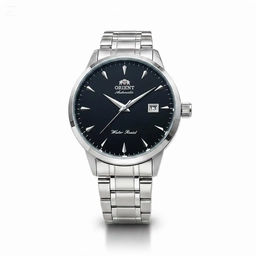 ORIENT Men's Automatic Mechanical Watch Made in Japan with Blue Sunburst Dial and Silver Triangle Markers, Self-Winding Date Window Water Resistant, Stainless Steel Bracelet Watch for Businessman Dad Husband in Daily Office and Business Meeting