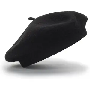Women Classic French Beret Hat - Elegent Black Wool Beret for Party Romantic French Themed Fancy Dress (Size:S/M)
