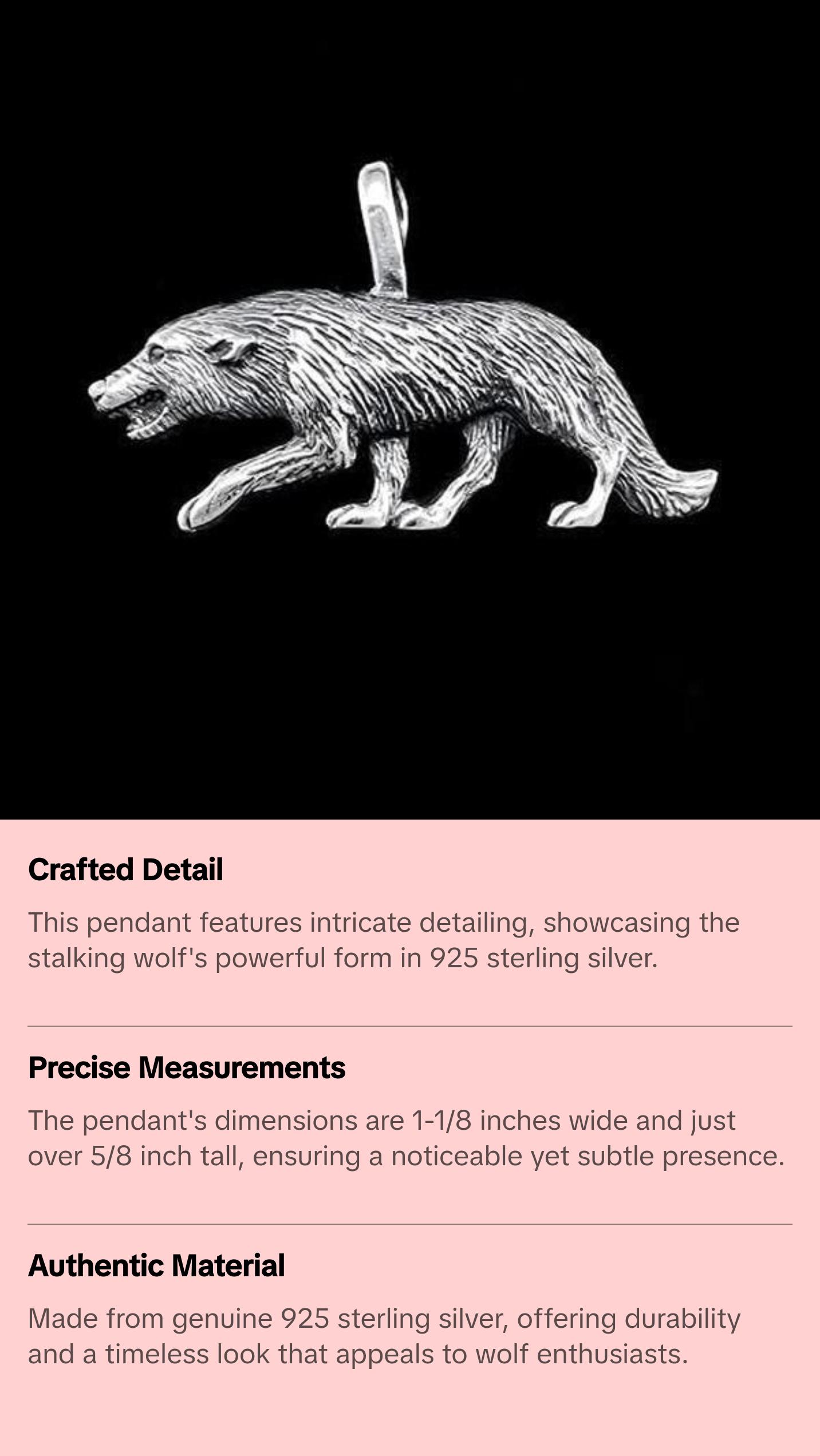 Sterling Silver Stalking Wolf Pendant