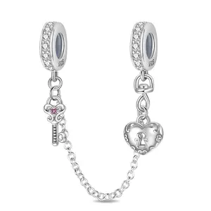 925 Sterling Silver Safety Chain Charm for Bracelet Stopper Spacer Charm