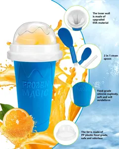 Slushie Cup, DIY Magic Slushy Maker Cups, Portable Slushy Cup for Juices, Milk and Ice Cream Make, Double Layers Silica with Lid & Straw for Kids, Friends, Family (Blue) Qilebi Kitchen Utensils
