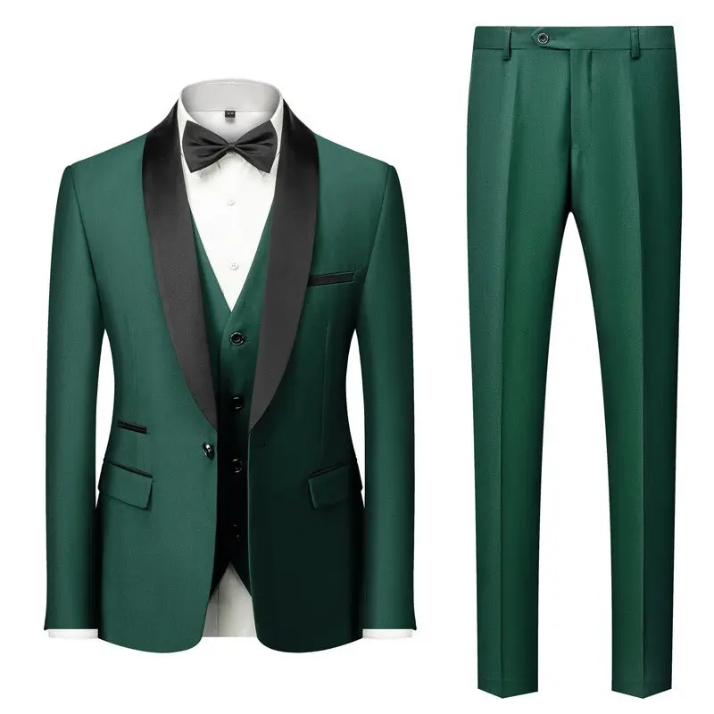 Green Fruit Collar Grooms Men's Wedding Tuxedo with Shawl Lapel Menswear Suit