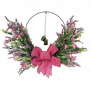 1 Valentine's Day simulated lavender wreath, artificial wreath door hanging decoration, Home decor ornament, modern style, no electricity required, feather-free, ideal choice for Christmas, Valentine's Day - indoor/outdoor use, front door hang