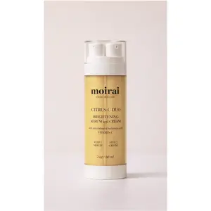 Moirai Citrus-C Duo pairs a potent vitamin C serum with nourishing antioxidant cream, designed to revive dull, tired skin and protect from daily stressors. Two steps in one dual chamber bottle for a simplified, effective routine.