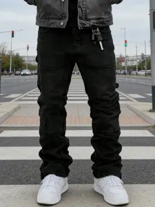 SRETOUU Streetwear Stylish Baggy Regular Fit Men Jeans Men's Solid color Splice Straight Loose Trousers Denim Pants Menswear