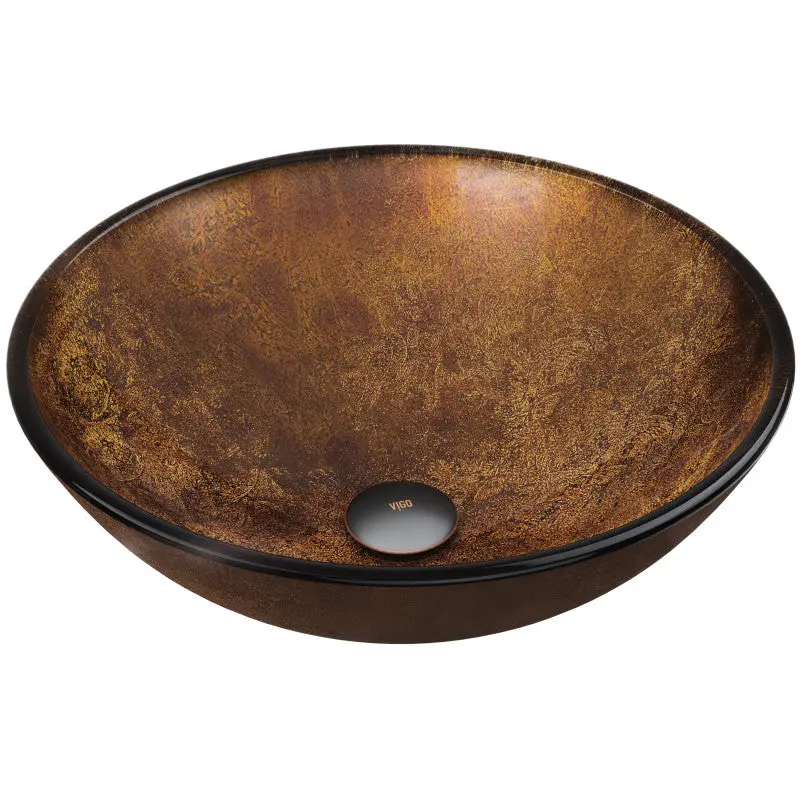 Crystalline Russet Vessel Sink – Tempered Glass, Above-Counter Round Design, Polished Finish, Scratch Resistant, cUPC Certified