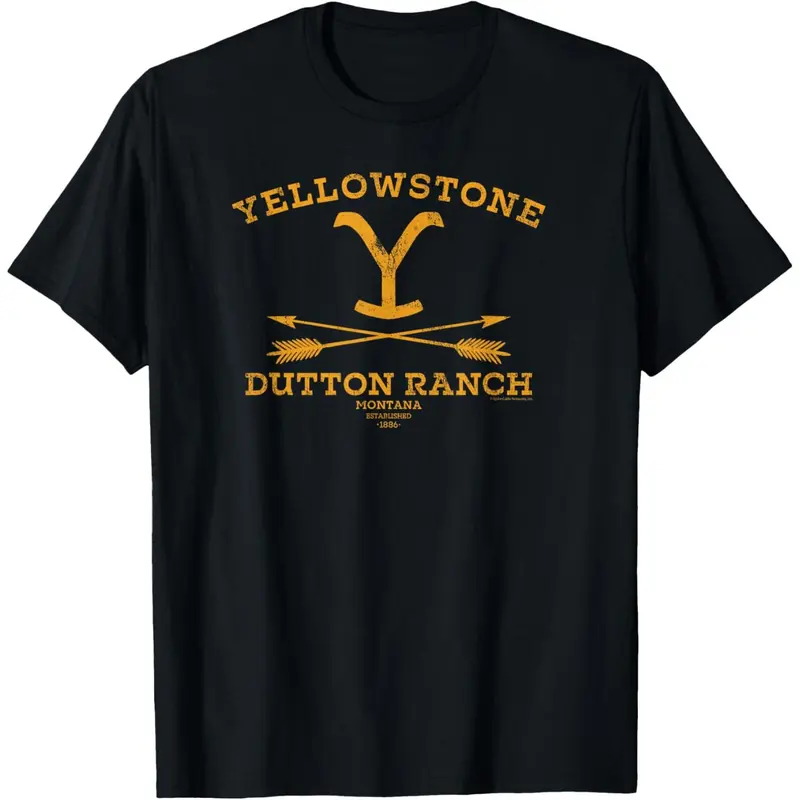 Y-Yellowstone Dutton Ranch Arrows T-Shirt Cotton Quality Printed Crew Neck T-Shirt Men Women Adult Style Christmas Gift Birthday Gift Black Top