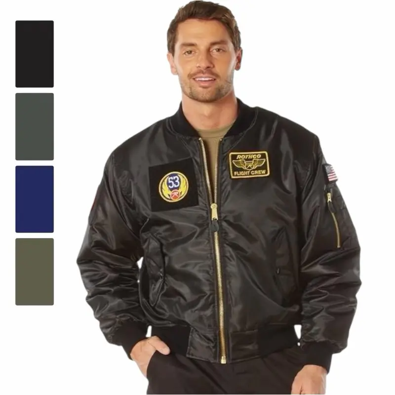 ROTHCO Men's MA-1 Flight Bomber Jacket - Original Nylon Outer Shell, Custom Field Loops, Leather Pocket, Polyester Ribbed Cuffs/Hem, Navy Classic Utility Soft Coat with Tops, Plain, Casual, Sleeve, Y2K Style Elements for Menswear Alternative Fashion