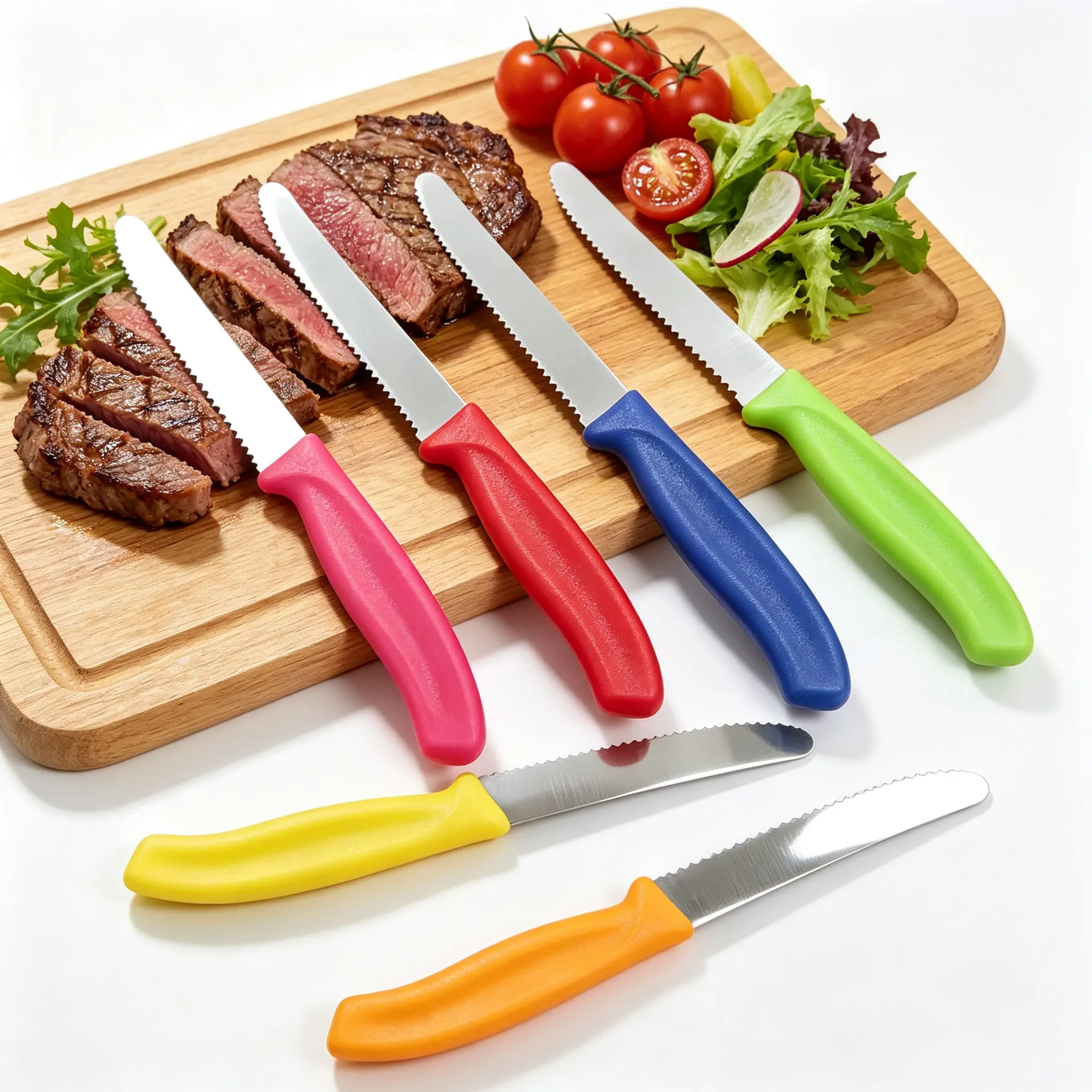 Stainless Steel Serrated Steak Knives Set of 6, Sharp Reusable Table Dinner Knives, Premium Non Slip Black Handle Cutlery, Durable Kitchen Utensils for Beef Meat, Perfect Housewarming Birthday Wedding Holiday Gift for Family Friends