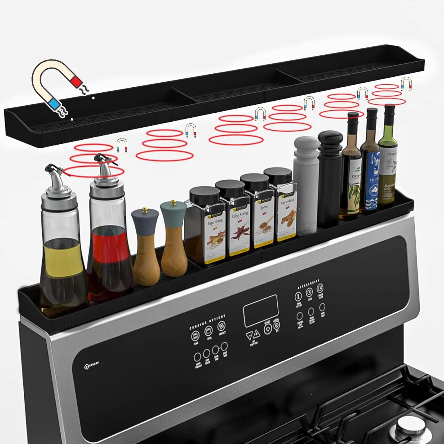 30 Inch  Stove Top Shelf  for Kitchen,   Heat Resistant  Rack Organizer for Over Stove Oven - (Black)